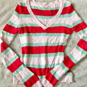 American Eagle Outfitters V-Neck Sweater - Red, Pink, Green